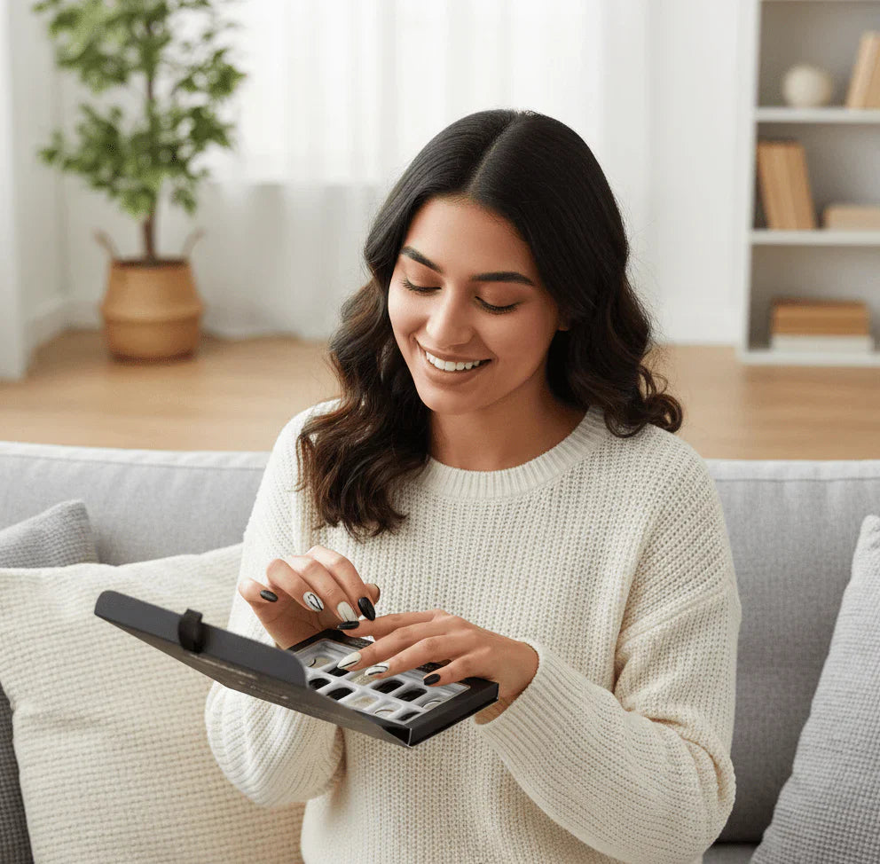 Febble - Elegant Black Nude Oval Nails